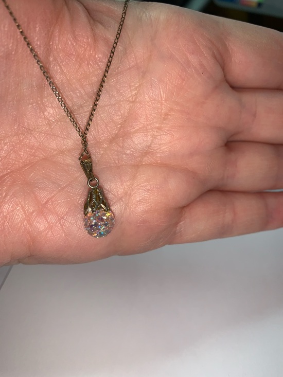 Jewelry - Gold-Tone Teardrop Necklace with Iridescent Crystal Pendant - Women Jewelry